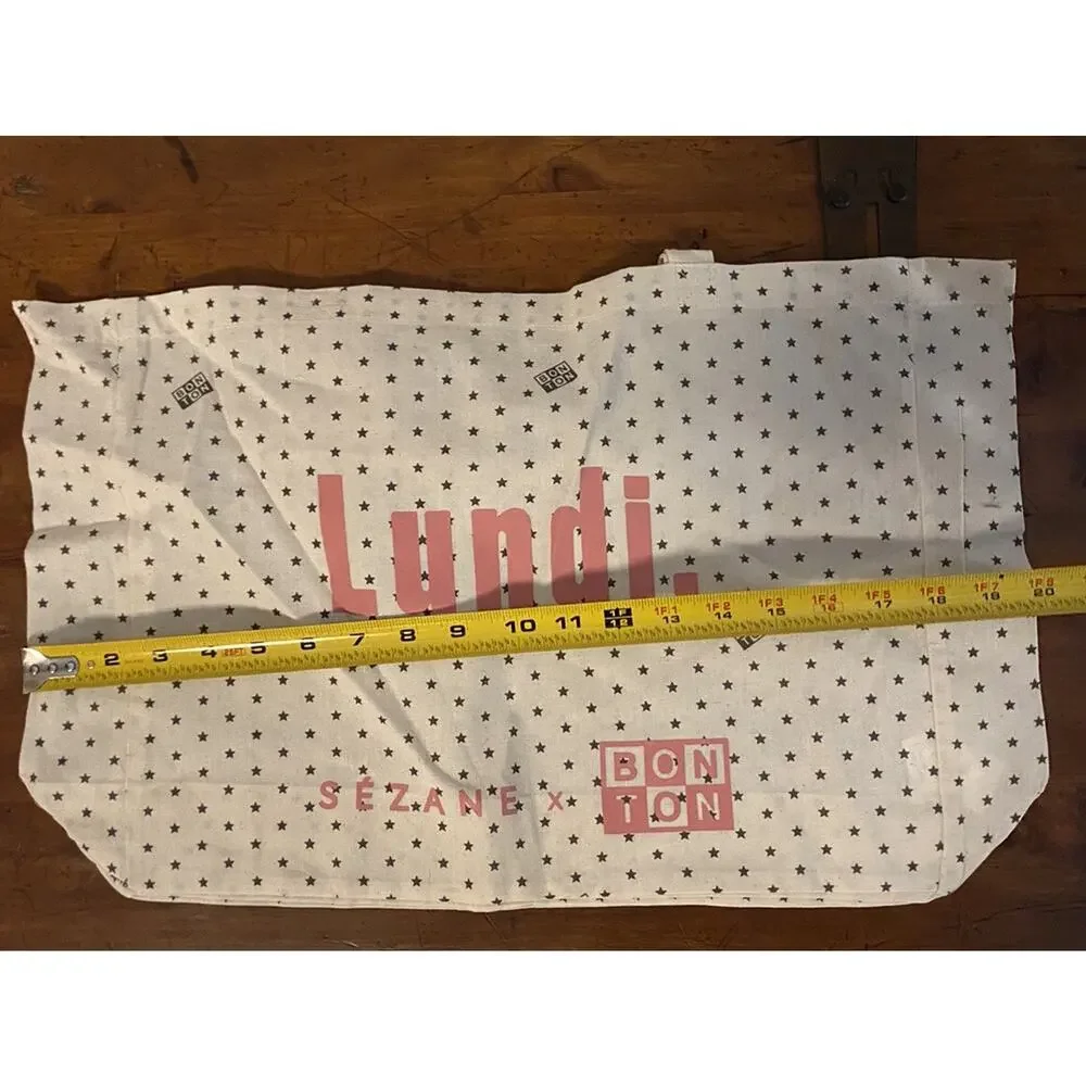 Sézane x Bonton Lundi Monday Tote Bag Pink Cream Stars Sezane French